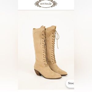 Joyfolie Tan Lace-Up Knee-High Boots